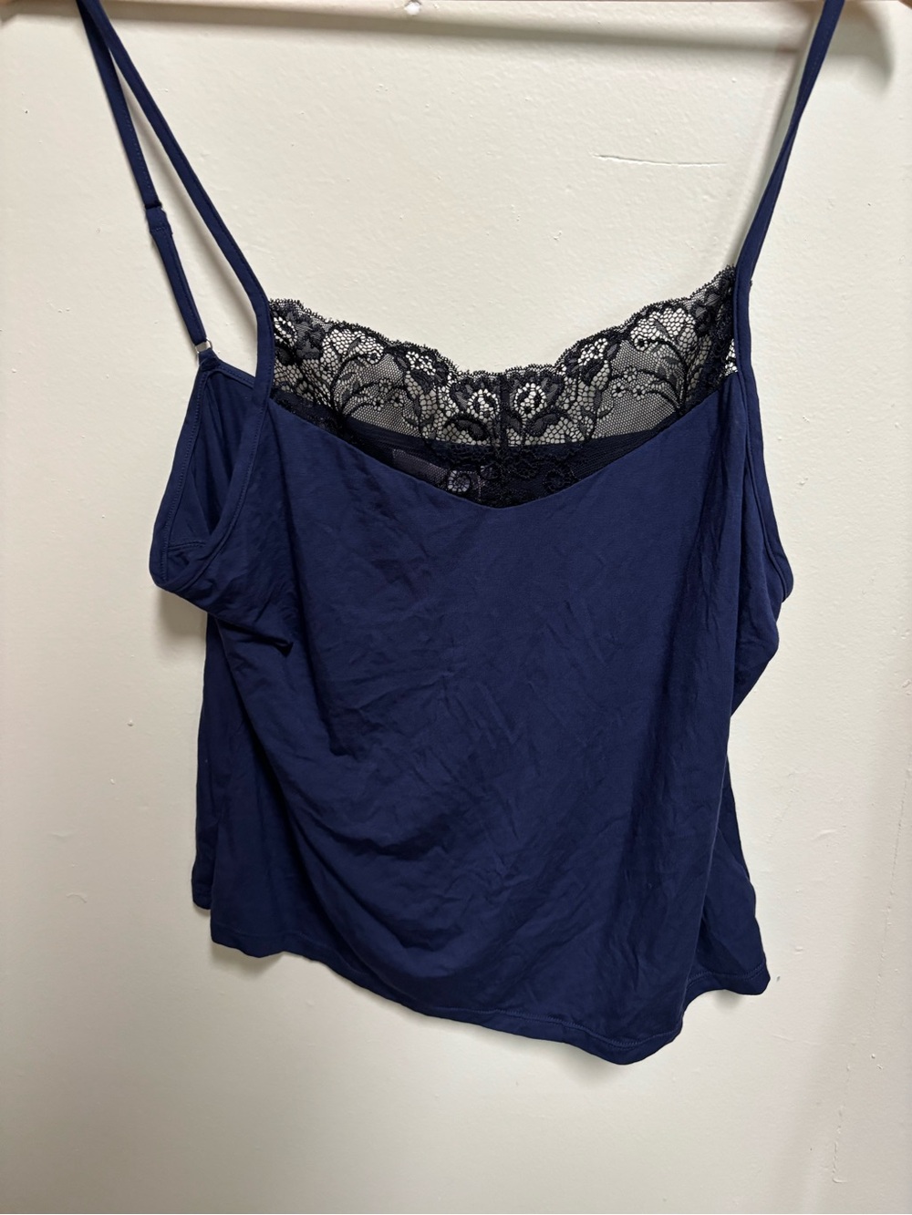 Navy Lace-Trim Cami Tank Top & Shorts SET